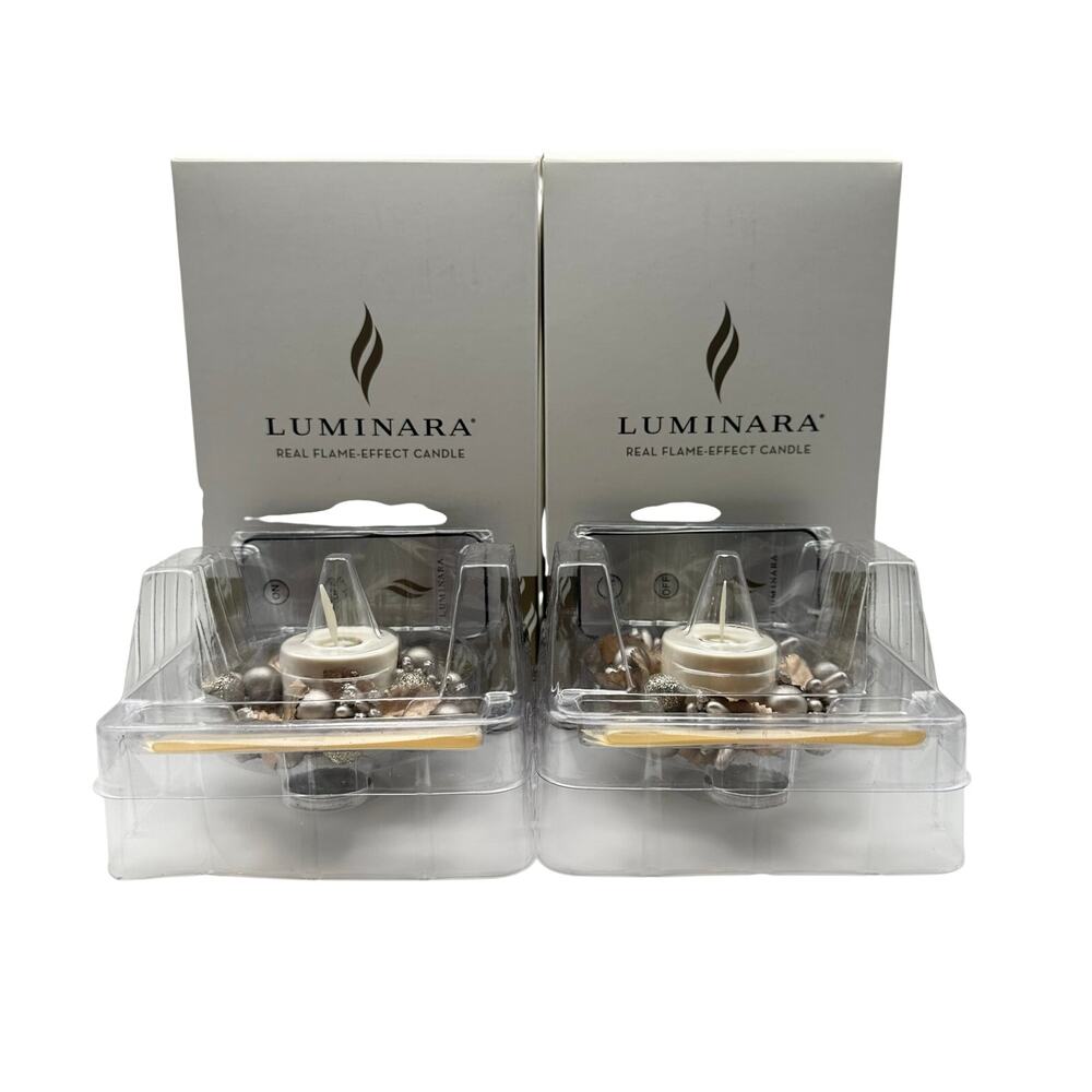 Luminara Real Flame Effect Candle Set of 2 Berry Tealight Ornament Open Box